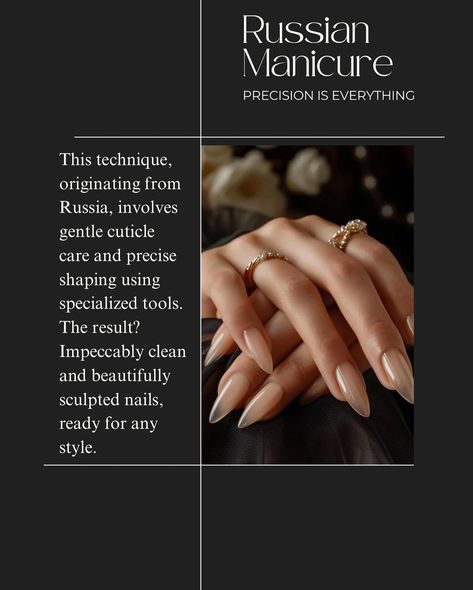 FLAWLESS NAILS 💅 ✨💕RUSSIAN MANICURES • DRY MANICURES• CUTICLE CARE… THE Russian manicure is not only visually stunning but also long-lasting and healthy for your nails… Please see a licensed professional‼️ Visit: @nailsbyingridnj The Best Nail Service In Jersey✨✨✨ #russianmanicure #efilemanicure #selflove #perfectnails #detailedmanicure #gelmanicure #nailartistry #healthynails#smallbusiness #womanshealth #blackhirlmagic #blackwomeninbusiness Russian Manicure Aesthetic, Russian Nails Manicures, Russian Nails, Manicure Pictures, Russian Manicure, Skincare Branding, Sculpted Nails, Cuticle Care, Nail Services