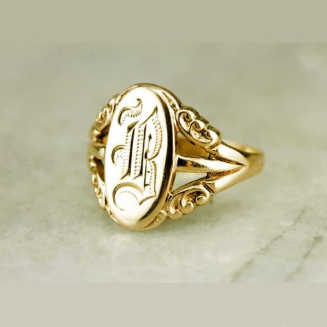 Long Rings, Engraved Signet Ring, Ring Initial, Pinky Signet Ring, Gold Initial Ring, B Monogram, Signet Rings Women, Natural Ruby Ring, Monogram Ring