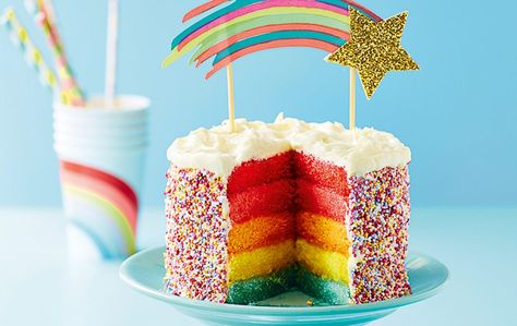 Rainbow Layer Cake, Rainbow Cake Recipe, Rainbow Layer Cakes, Cake Designs For Girl, Rainbow Birthday Cake, Lemon Drizzle Cake, Drizzle Cake, Green Cake, Birthday Cake Recipe