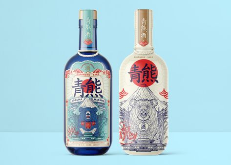 Sake Ao Kuma - 青熊酒 on Packaging of the World - Creative Package Design Gallery Japanese Packaging Design, Asian Packaging, Japanese Branding, Logo Packaging Design, Japanese Packaging, Honey Packaging, Japan Logo, Consumer Packaging, Japanese Sake