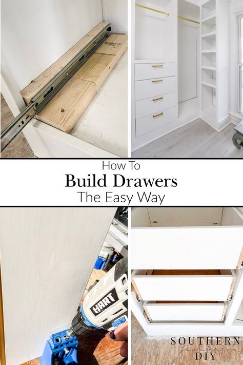 Plywood Drawers How To Build, Diy Tilt Out Drawer, Diy Shelf With Drawers, Diy Cabinet Drawers How To Build, Diy Closet Built Ins With Drawers, How To Make A Dresser Look Built In, Diy Built In With Drawers, How To Make Drawers For Closet, How To Make Drawers How To Build