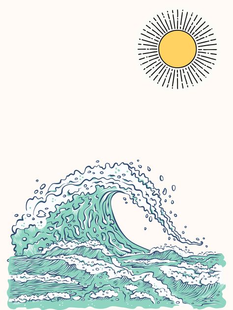 Sea Waves Drawing, Beach Aesthetic Wallpaper, Sea And Beach, Wallpaper Sun, Wave Drawing, Drawing Aesthetic, Sea Waves, Beach Aesthetic, Aesthetic Wallpaper