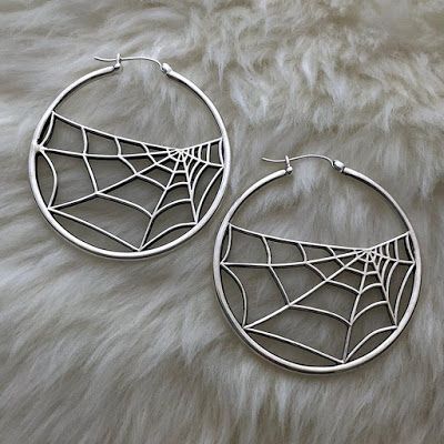 Seriously Ruined: Souvenir Jewelry // Spiderweb Hoop Earrings Souvenir Jewelry, Simple Silver Jewelry, Silver Jewelry Necklace, Garnet Necklace, Dope Jewelry, Earrings Hoop, Funky Jewelry, Silver Jewelry Rings, Halloween Jewelry