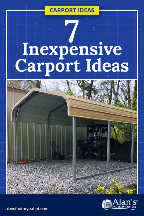 7 Inexpensive Carport Ideas: Smart and Budget-Friendly. Discover cost-effective carport solutions that won't break the bank. #CarportIdeas #BudgetFriendly Metal Carports Ideas, How To Make A Carport, Diy Carport Cheap, Carport Designs Attached To House, Car Ports Ideas Carport Designs, Diy Carport Cheap How To Build, Diy Car Port Pvc, Metal Carport Ideas, Detached Carport Ideas