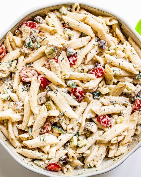 Greek Chicken Pasta Recipes, Greek Pasta Recipes, Creamy Greek Chicken, Greek Chicken Pasta, Cold Lunch, Greek Chicken Salad, Greek Pasta, Feta Pasta, Easy Chicken Dinner Recipes