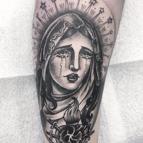 Beautiful Black and Grey crying virgin tattoo made by Guen Douglas at Taiko Gallery in Berlin. #Cryingvirgin #Blackandgrey #Guendouglas #Taikogallery #Blackwork #Tattoodo Covi̇d 19 Tattoo Design, Virgin Mary Tattoos, Mary Tattoos, Maria Tattoo, Heart Fire, Catholic Tattoos, Virgin Mary Tattoo, Mary Tattoo, Art Flash