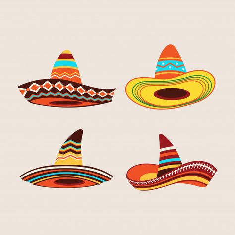 Set of mexican sombrero hat  illustratio... | Premium Vector #Freepik #vector #hat #mexico #mexican #traditional Sombrero Hats Mexican, Sombrero Painting, Mexican Graphic Design, Mexican Sombrero Hat, Hat Illustration, Mexican Sombrero, Sombrero Hat, Mexican Culture Art, Mexican Hat