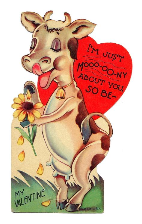 https://flic.kr/p/ZUrrbN | Vintage Child's Valentine Card - I'm Just Mooo-oo-ny About You So Be My Valentine, Made In USA, Circa 1930s Valentines Vintage, Daisy Petals, Postcard Vintage, Vintage Valentine Cards, Valentines Greetings, Valentine Greeting Cards, Vintage Valentine, Retro Valentines, Sweet Valentine