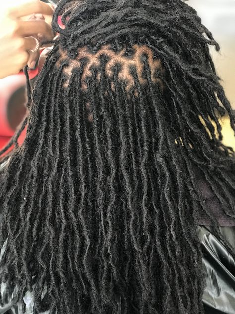 Inner Locks Hair, Small Diamond Part Locs, Small Loc Extensions Permanent, Small Loc Parts, Dreadlock Extensions Black Women, Lock Extensions Dreadlocks, Dread Sizes, Loc Patterns, Loc Extensions Before And After