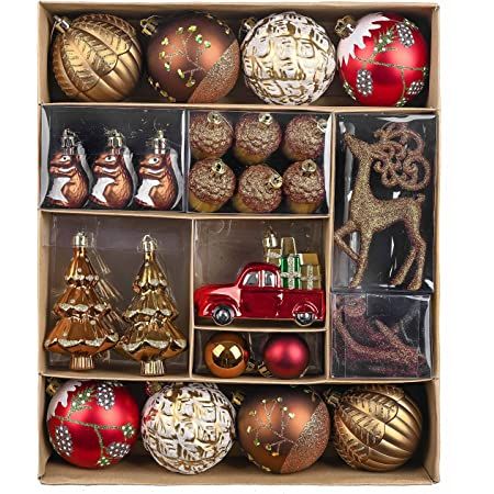 Red And Bronze Christmas Tree, Red And Brown Christmas Decor, Brown And Red Christmas Decor, Brown And Red Christmas Tree, Red And Brown Christmas Tree, Christmas Aestethic, Fall Tree Decorations, Xmas Inspiration, Xmas Balls