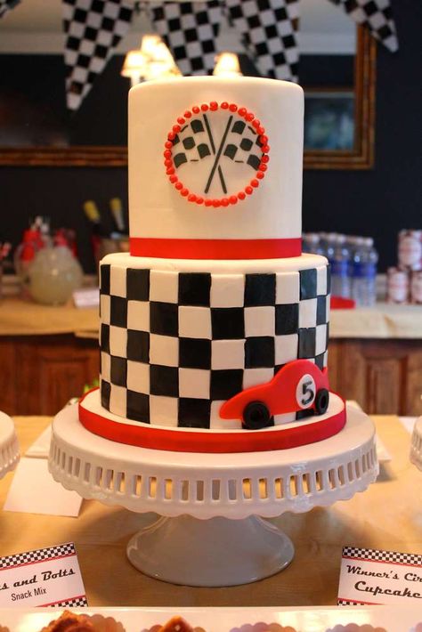 Race Car Birthday Party Ideas | Photo 1 of 13 | Catch My Party Flag Cake Ideas, Checkered Flag Cake, Car Birthday Party Ideas, Race Car Birthday Party Ideas, Wheels Cake, Racing Cake, Race Car Cakes, Racer Car, Car Birthday Party