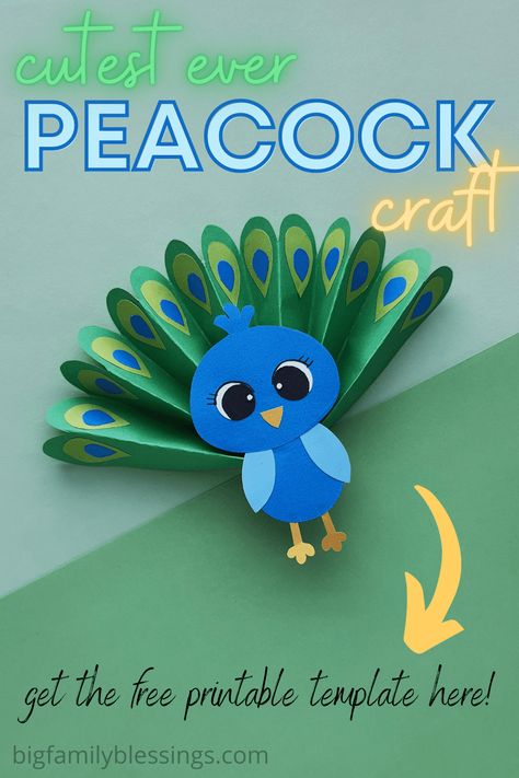 Kids will love creating this fun and easy 3d peacock paper craft! Simply print out the peacock craft template and follow the easy tutorial to create an adorable peacock fan craft with your kids. Peacock From Paper, Cute Crafts With Paper Easy, Peacock Crafts Preschool, Bird Egg Craft, Peacock Feather Template Printable Free, Three Hens And A Peacock Activities, 3d Peacock Craft, 3d Birds Craft, Peacock Art Project