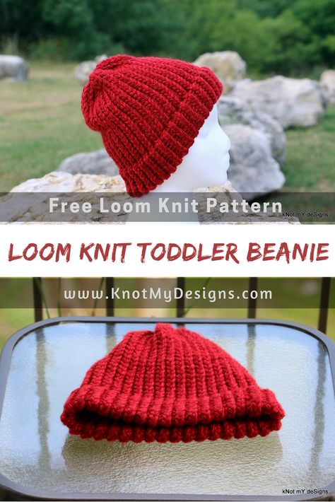 Loom Knit Toddler Hat, Loom Hats Patterns Free, Round Loom Knitting Patterns, Loom Knitting Patterns Free, Knit Hat With Brim, Loom Knitting Patterns Hat, Round Loom Knitting, Kids Hats Patterns, Circle Loom