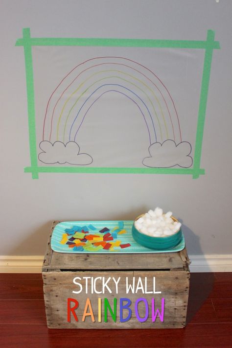 Rain Art Projects For Kids, Noah's Ark Craft Preschool, Noahs Ark Preschool, Noahs Ark Activities, Noahs Ark Craft, Wall Rainbow, Ark Craft, Colorful Art Projects, Sticky Wall