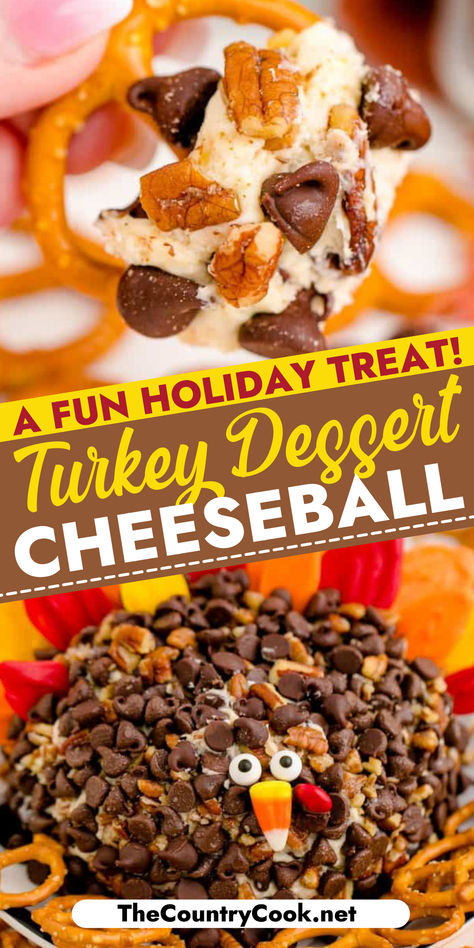 This Turkey Dessert Cheeseball is such a fun holiday treat! Looking like a cute turkey, it is sweet, tasty and so fun to put together! It will be the star of your holiday table! Turkey Cheeseball, Dessert Cheeseball, Turkey Dessert, The Country Cook Recipes, Turkey Desserts, Instant Pot Dessert, Fun Holiday Treats, Holiday Challenge, Cute Turkey