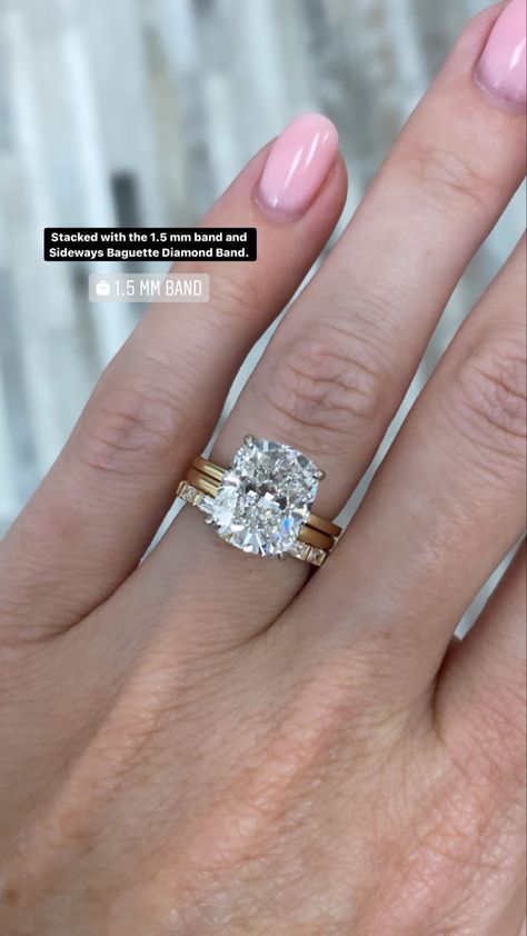 2 Carat Engagement Rings With Wedding Band, Hannah Brown Engagement Ring, Pairing Engagement And Wedding Rings, Emma Mcdonald Ring, Classic Wedding Ring Stack, Solid Band Engagement Ring, Wedding Band Stack Ideas Radiant, Engagement Rings For Wide Fingers, Circle Engagement Rings And Band