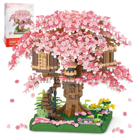 PRICES MAY VARY. 🌸【Exquisite Cherry Blossom Flower Building Sets】 Made of 2028 pieces micro bricks, it is more challenging and difficult than the building blocks of traditional size, and requires more patience and carefulness.Hidden under the cherry blossoms is the tree house castle.Climb the stairs of the tree house and enjoy the beautiful scenery at the high platform in the middle of the tree. Suitable for adults and girls who love architecture building. 🌸【High Quality Micro Bricks】The small Cherry Blossom Bonsai, Sakura House, Cherry Blossom Bonsai Tree, Pink Cherry Blossom Tree, Blossom House, Diy Fleur, Building Blocks Diy, Japanese Sakura, Kids Blocks