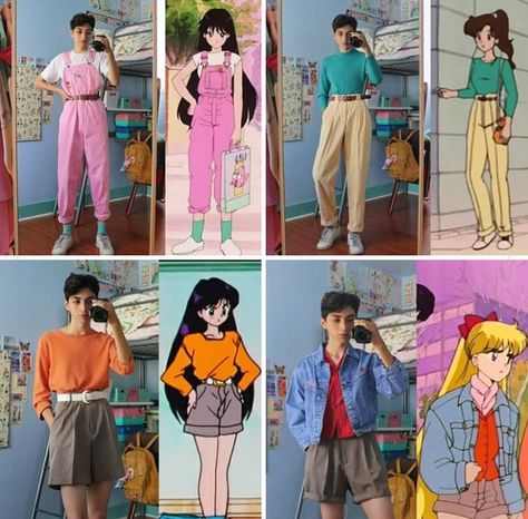 Sailor Moon Style Inspired Outfits, Simple Anime Outfits, Sailor Moon 90s Outfits, 80s Anime Outfits, Sailor Moon Aesthetic Outfit, Ponyo Inspired Outfit, Everyday Cosplay Outfits, Sailor Moon Outfits Anime, Sailor Moon Fashion Inspired Outfits