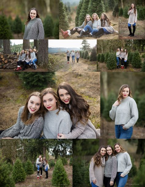 Christmas Pictures Sisters, Sisters Christmas Photos, Family Christmas Photoshoot Ideas With Teenagers, 3 Sister Photoshoot Ideas, 3 Sisters Photography Poses, Teen Sibling Photoshooting Ideas, Sister Christmas Pictures, Three Sisters Photoshoot, 3 Sisters Photoshoot Poses