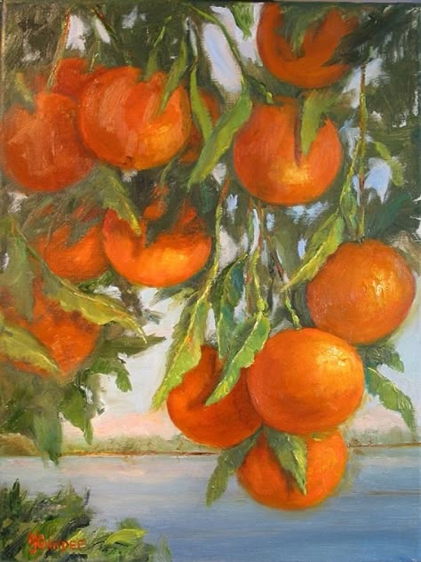 Fruit Paintings Aesthetic, Orange Branch Painting, Orange Trees Painting, Painting Of An Orange, Painting Oranges Fruit, Fruits Oil Painting, Orange Painting Acrylic, Orange Painting Aesthetic, Oil Pastel Orange