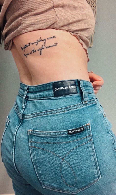 Back Words Tattoo, Words On Back Tattoo, Be Patient Everything Comes To You, Be Patient Tattoo, Dignity Tattoo, Long Quote Tattoo, Patient Tattoo, Kid Tattoos, Tattoo Dad