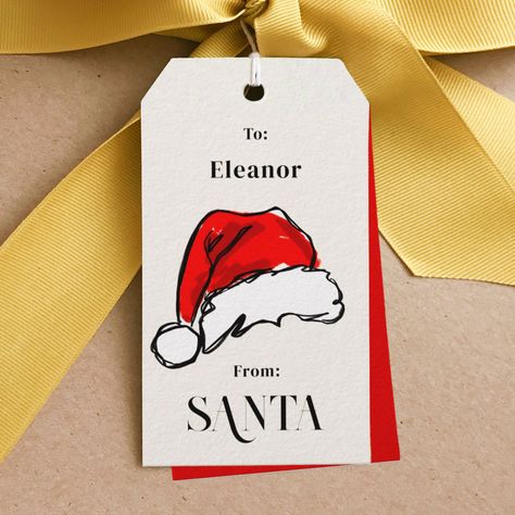 Diy Christmas Name Tags, Hat Sketch, Sketch Christmas, Christmas Tags Handmade, Diy Christmas Deco, Christmas Sketch, Christmas Name Tags, Merry Christmas Gift Tags, Christmas Santa Hat