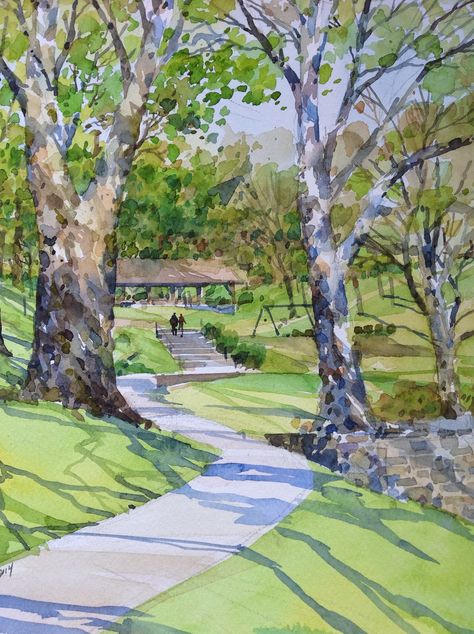 Lebanon Pennsylvania, Watercolor Reference, Watercolor Paintings Nature, Watercolor Art Journal, Watercolor Landscapes, Park Landscape, Air Painting, Clinic Design, Canvas Painting Designs