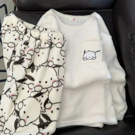 Sanrio Plush Pajamas Suit Anime Hello Kitty Y2K Flannel Winter Sleepwear Set Kawaii Kuromi Stuff Pajama Top Pants Tracksuit Gift Color: fire. Hello Kitty Stuff, Kitty Stuff, Hello Kitty, Pajamas, Kitty, Velvet, Elastic, Anime, Design