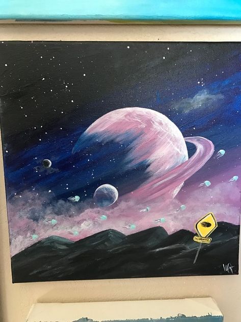 Space Paintings, Painting Space, Bird Painting Acrylic, Planet Drawing, Diy Abstract Canvas Art, Canvas Drawing, Space Painting, Planets Art, Spray Paint Art