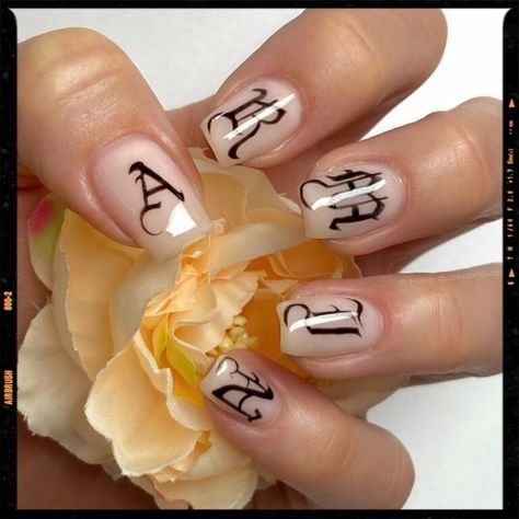 Gothic Letter Nails Nails With Letters, Letter Nails, Holiday Nails Christmas, Gem Nails, Art Nails, Acrylic Nails Coffin, Letter Art, Holiday Nails, Trendy Nails