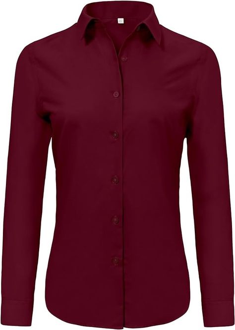 Ruisin dress shirts for women long sleeve 3/4 button down tunic collared dressy business casual womens blouses for work professional sexy tops Wine Red Size S at Amazon Women’s Clothing store Formal Work Dresses, Professional Blouse, Professional Blouses, Womens Blouses, Work Dress, Dress Shirts For Women, Short Long, Shirts For Women, Work Blouse