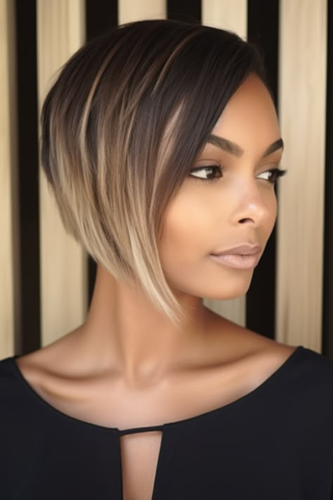 Step into the era with an edgy asymmetrical razor cut bob designed exclusively for black women. The jagged edges and varying lengths give this haircut an extra dose of dimension and style. Click here to check out more stunning short hairstyles for black women. Acemetrical Bob Black Women, Highlights For Bob Haircut, Short Hair Makeover, Razor Cut Hairstyles, Razored Bob, Lob Cut, Summer Haircut, Haircuts 2022, Short Hairstyles For Black Women