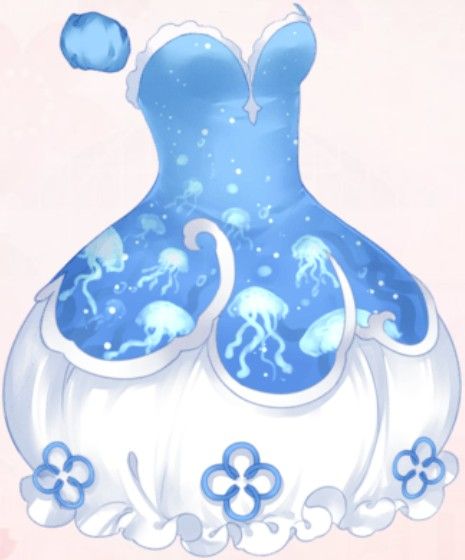 Jellyfish Dress Drawing, Jelly Fish Outfits, Jellyfish Oc Drawing, Jellyfish Outfit Aesthetic, Ocean Themed Clothes, Jellyfish Inspired Outfit, Jellyfish Miraculous, Mermaid Outfit Drawing, Mermaid Dress Drawing