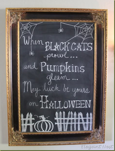 Halloween Chalkboard {so cute!} Chalk Quotes, Chalkboard Halloween, Chalkboard Restaurant, Halloween Chalkboard Art, Halloween Bookmarks, Chalkboard Door, Halloween Chalkboard, Chalkboard Decor, Fall Months