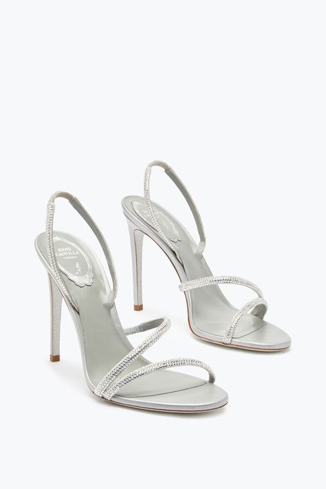 Rene Caovilla Silver Heels, Rene Caovilla Heels, Hoco Heels, Diamond Heels, Heels Aesthetic, Dr Shoes, Grey Sandals, Silver High Heels, Fashion Shoes Heels