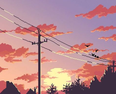 𝑷𝒊𝒏𝒕𝒆𝒓𝒆𝒔𝒕: 𝒉𝒐𝒏𝒆𝒆𝒚𝒋𝒊𝒏 ❀ Pixel Art Gif, Pixel Art Landscape, Pixel Art Background, Arte 8 Bits, 8bit Art, Power Lines, Japon Illustration, Art Background, Scenery Wallpaper