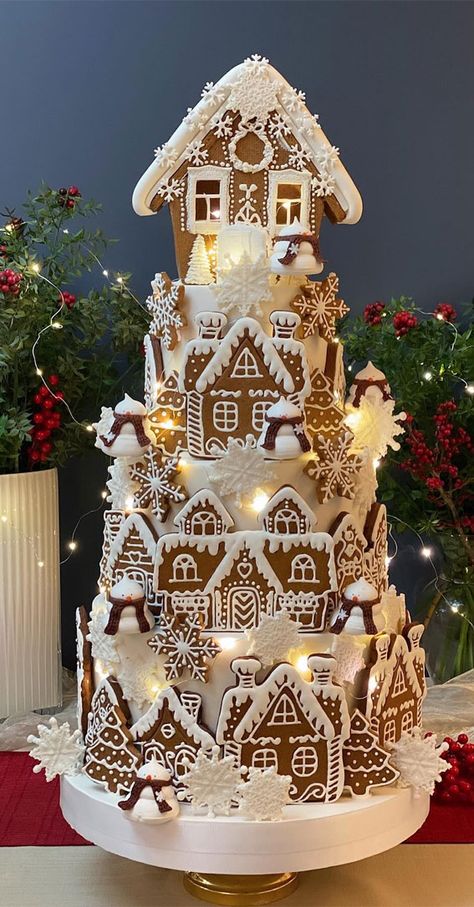 festive cake ideas, festive Christmas cake pictures, Christmas cake, winter cake, winter cake ideas, Christmas tree cake, festive cake Winter Cake Ideas, Gingerbread House Village, Cake Winter, Easy Christmas Cake Recipe, Holiday Desserts Table, House Village, Gingerbread Christmas Decor, Gingerbread Village, Gingerbread House Decorations