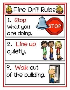 Free Fire Drill Rules by Pre-K Learning Circle | Teachers Pay Teachers Preschool Fire Fighter Activity, Fire Prevention Poster Ideas Safety, Safety Ideas For Preschool, Fire Drill Poster, Fire Safety For Toddlers, Fire Safety Theme Preschool, Free Fire Safety Printables, Fire Fighters Preschool, Fire Prevention Activities