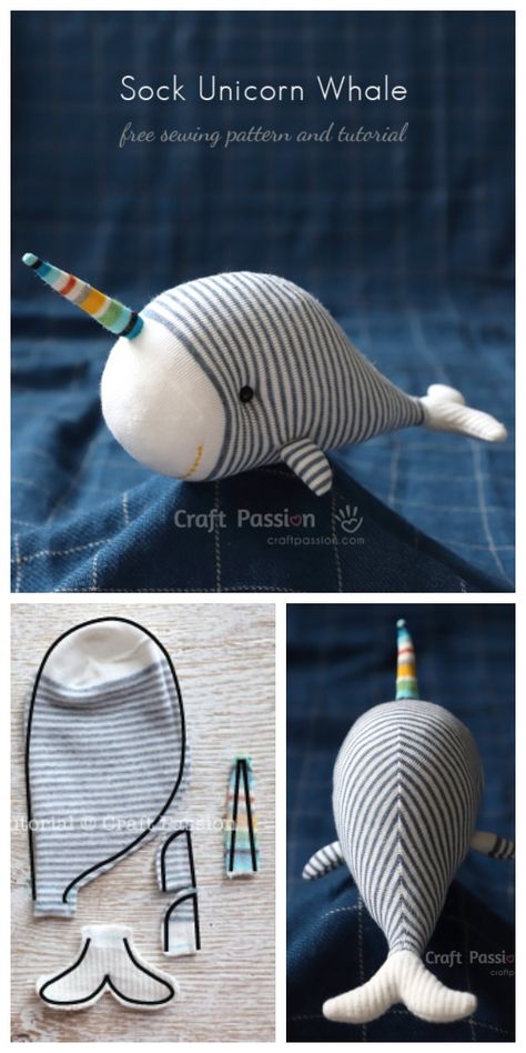 DIY Sock Unicorn Whale Free Sewing Pattern & Tutorial Coin Purse Tutorial, Diy Sewing Gifts, Sock Dolls, Diy Socks, Sock Crafts, Sewing Stuffed Animals, Free Sewing Pattern, Sock Animals, Pattern Tutorial