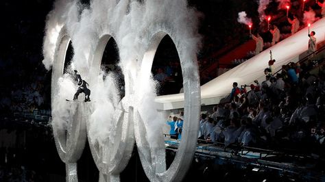 Vancouver 2010 | Best moment: the Vancouver opening ceremony wowed spectators when a snowboarder flew through the centre ring of the Olympic rings, flawlessly. (Gary Hershorn/Reuters) Shaun White Snowboarding, Vancouver Winter, Shaun White, Olympic Rings, Go Ride, The Olympic Games, X Games, Winter Games, Kitesurfing