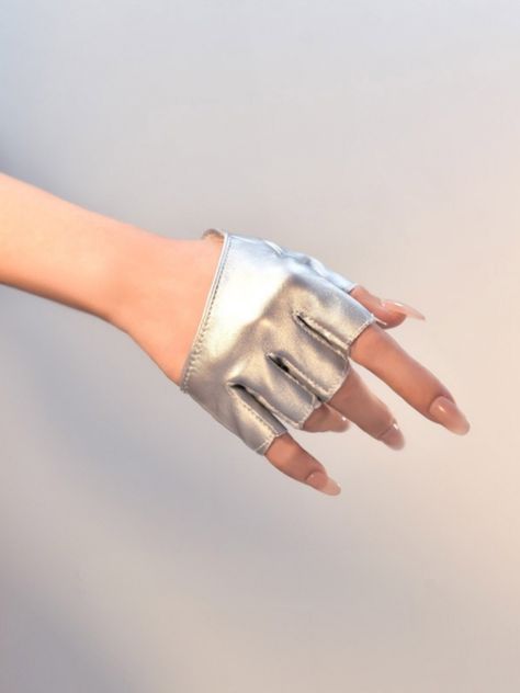 [$5.14]Cyberpunk Silver Futuristic Half Finger Gloves Futuristic Accessories Diy, Futuristic Technology Fashion, Futuristic Fashion Moodboard, Silver Futuristic Fashion, Sci Fi Accessories, Futuristic Design Fashion, Futuristic Cyberpunk Fashion, Futuristic Gloves, Futuristic Outfits Aesthetic