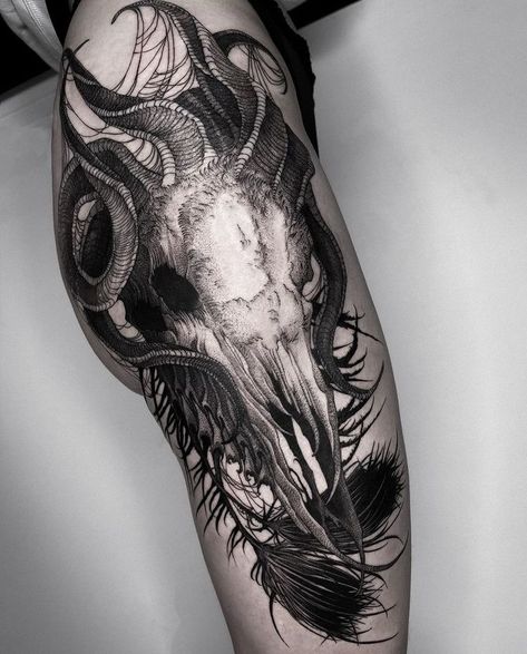 Large Gothic Tattoo, Skull Stomach Tattoos, Wendigo Tattoo Design, Leshy Tattoo, Dark Realism Tattoo, Wendigo Tattoo, Sinister Tattoos, Neo Tattoo, Paradise Tattoo