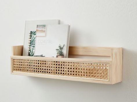 https://www.kmart.com.au/product/rattan-wall-shelf-43019847/ Rattan Wall Shelf, Shelves Rack, Giant Tiger, Rattan Shelf, Wall Storage Shelves, Rattan Wood, Rattan Wall, Accessories Making, Wall Storage