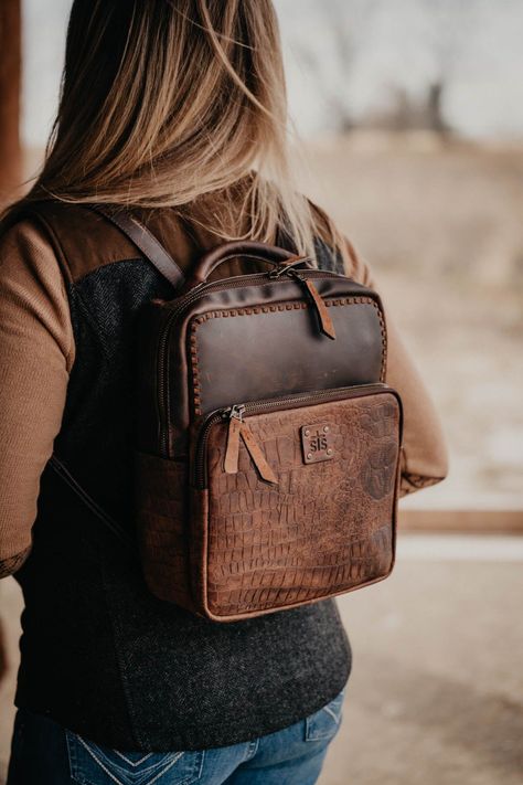 Crocodile Texture, Western Handbags, Work Backpack, Chestnut Leather, Leather Backpacks, Chestnut Color, Handmade Uk, Western Leather, Handbag Wallet