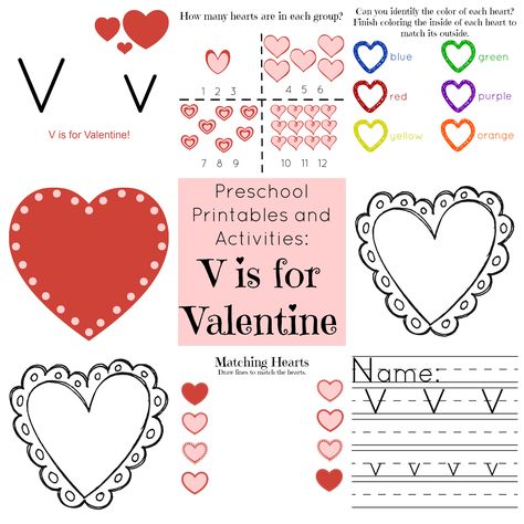 Love these printables! I plan on pulling one out each night this week to keep Emily occupied. V Is For Valentine, Valentine Preschool, Preschool Valentines Activities, Valentine Worksheets, Easy Valentine Crafts, Valentine's Day Crafts For Kids, Preschool Valentines, Valentine Activities, Valentines Art