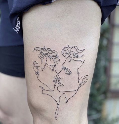 Matching Couple Tattoo, Matching Tattoos For Couples, Couple Tattoo Ideas, Tattoos For Couples, Kiss Tattoos, Gay Tattoo, One Line Tattoo, Outer Limits, Couple Tattoo