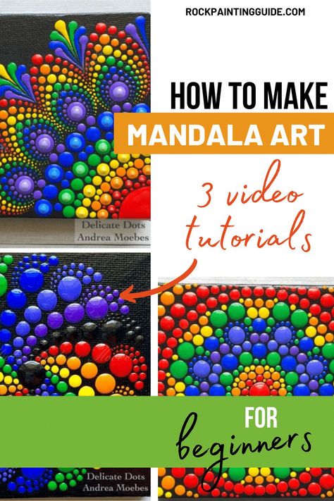 Painting On Canvas Videos, Rainbow Painting Canvases, Dot Art Ideas, Dot Painting Ideas, Dot Painting For Beginners Tutorial, Mandala Art Dot, Dot Painting Tools, Mandala Dot Art, Beginners Painting