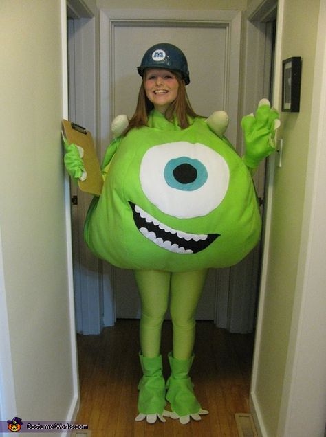 Laura: In the picture provided, I am wearing a homemade Mike Wazowski costume made by my mother. Inspired by the 2001 hit movie, Monsters Inc. Mike has always been my favourite... How To Make Mike Wazowski Costume, Diy Mike Wazowski Costume Women, Mike Wazowski Costume Women, Mike Wazowski And Sully Costume, Monsters Inc Mike Wazowski Costume, Mike Monsters Inc Costume, Penelope Costume, Diy Mike Wazowski Costume, Mike And Sully Costume