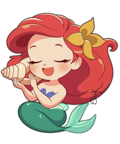 Ariel Cartoon, Chibi Disney, Ariel Drawing, Unicorn Drawing, Mermaid Sticker, Cute Disney Drawings, Disney Princess Ariel, Chibi Girl, Cute Princess