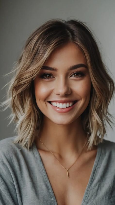 Thick Hair Styles Shoulder Length, Bob With Framing Layers, Hair Length For Oval Face Shape, Fine Hair Mid Length Styles, Just Above Shoulder Length Hair Haircuts, Plus Size Shoulder Length Hair, 2024 Mid Length Hair, Curly Fine Hairstyles, Long Bob For Thick Hair